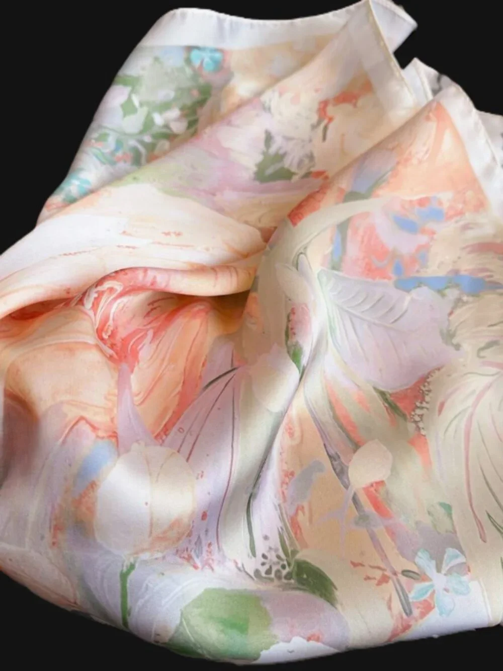 Painterly Floral Satin Square Scarf 26.4